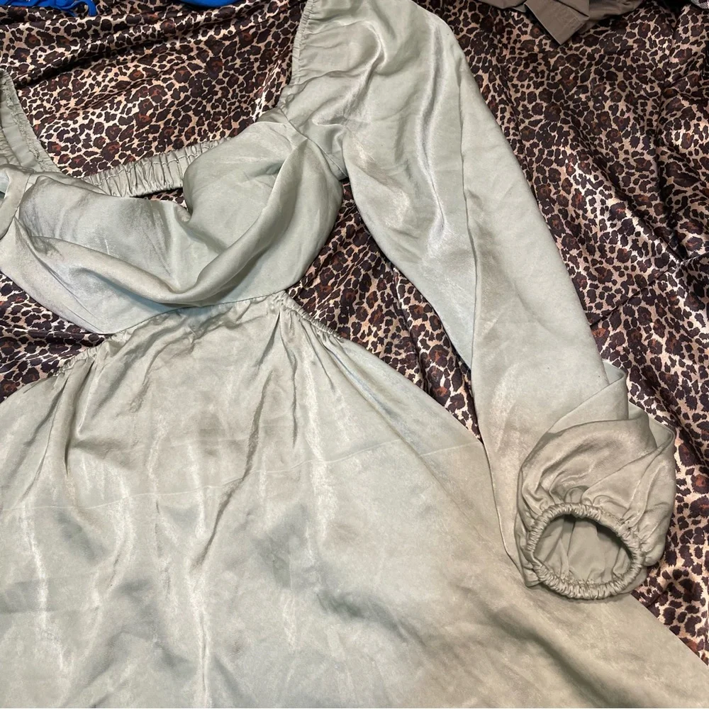 Hello Molly Done With You Satin Long Sleeve Green Dress